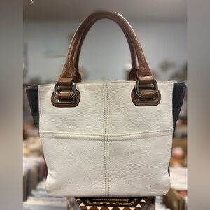 Tignanello White Black Brown Leather Handbag Tote